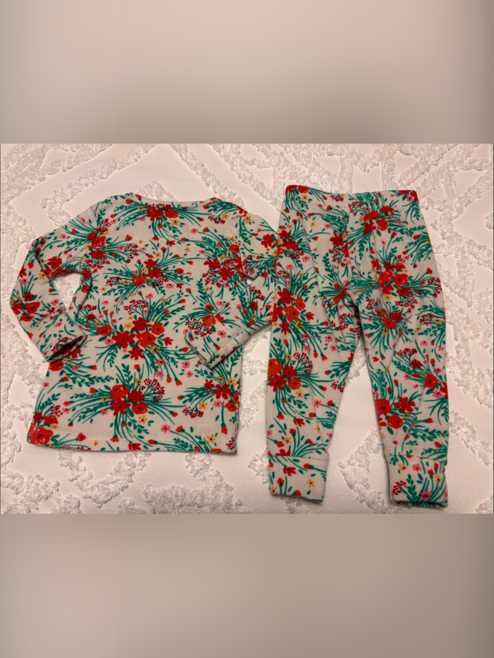 Cat & Jack Floral Print White & Red Pajamas, Twin Set Available - Picture 3 of 3